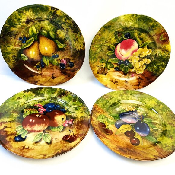 Limoges Vintage 4 Salad Plates Rochard Fruit Design Artist Signed France 7 1/2" - Picture 10 of 10